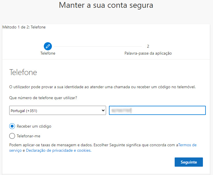 Fornecimento de contacto telefónico