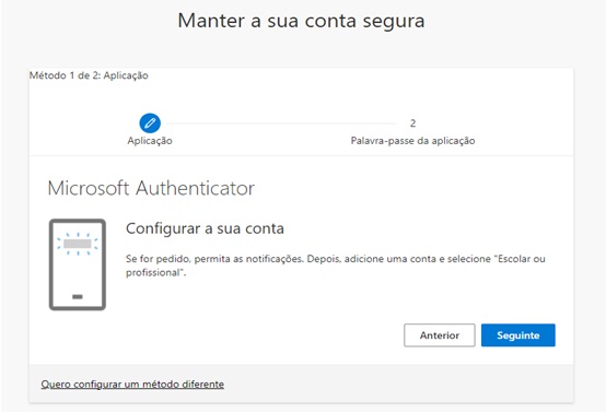 Inicio da ativação com o Microsoft Authenticator